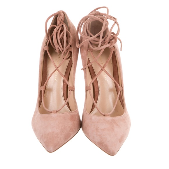 Gianvito Rossi Suede Heels Pointed-Toe Pumps Natural Light Pink Stilettos - Picture 2 of 13